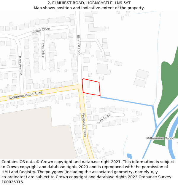 2, ELMHIRST ROAD, HORNCASTLE, LN9 5AT: Location map and indicative extent of plot