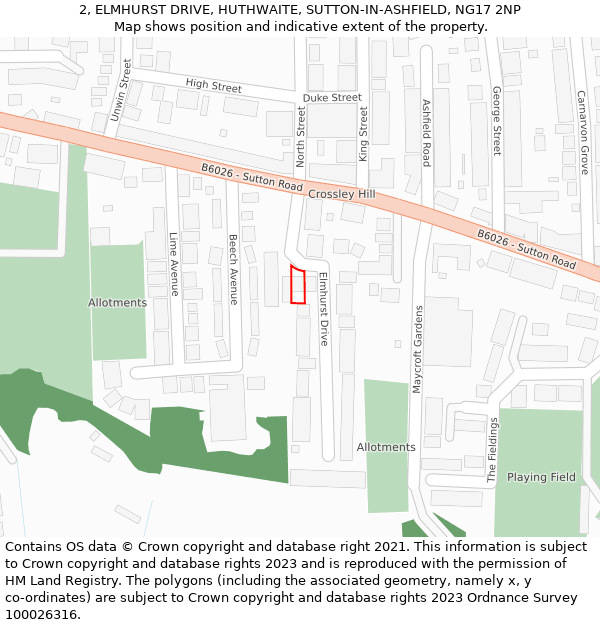 2, ELMHURST DRIVE, HUTHWAITE, SUTTON-IN-ASHFIELD, NG17 2NP: Location map and indicative extent of plot