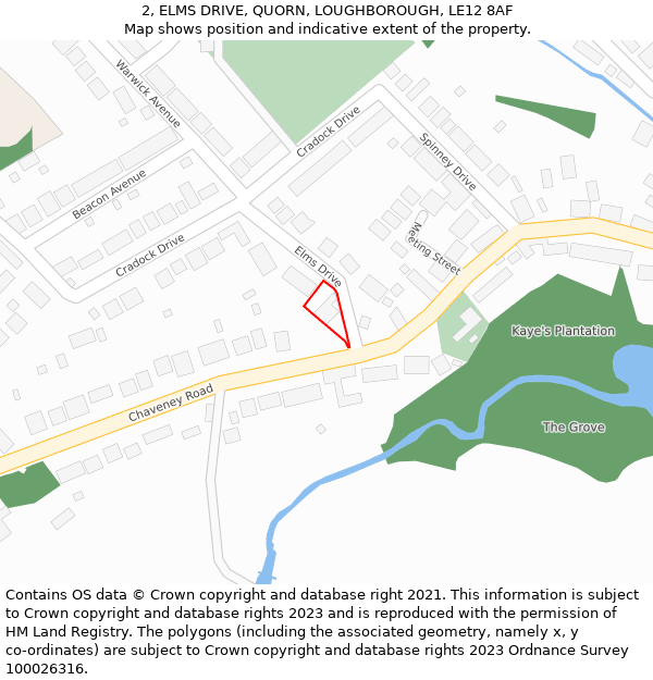 2, ELMS DRIVE, QUORN, LOUGHBOROUGH, LE12 8AF: Location map and indicative extent of plot