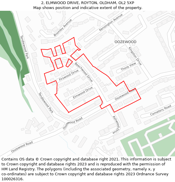 2, ELMWOOD DRIVE, ROYTON, OLDHAM, OL2 5XP: Location map and indicative extent of plot