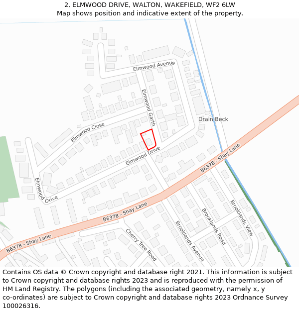 2, ELMWOOD DRIVE, WALTON, WAKEFIELD, WF2 6LW: Location map and indicative extent of plot