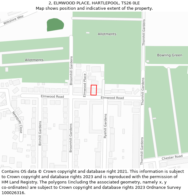 2, ELMWOOD PLACE, HARTLEPOOL, TS26 0LE: Location map and indicative extent of plot