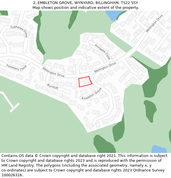 2, EMBLETON GROVE, WYNYARD, BILLINGHAM, TS22 5SY: Location map and indicative extent of plot