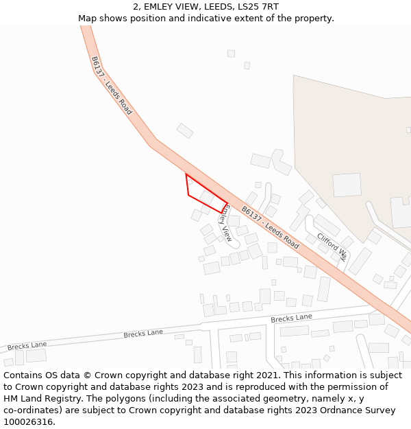 2, EMLEY VIEW, LEEDS, LS25 7RT: Location map and indicative extent of plot