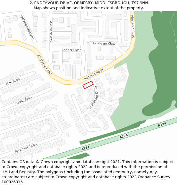 2, ENDEAVOUR DRIVE, ORMESBY, MIDDLESBROUGH, TS7 9NN: Location map and indicative extent of plot
