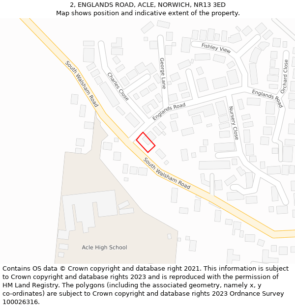 2, ENGLANDS ROAD, ACLE, NORWICH, NR13 3ED: Location map and indicative extent of plot