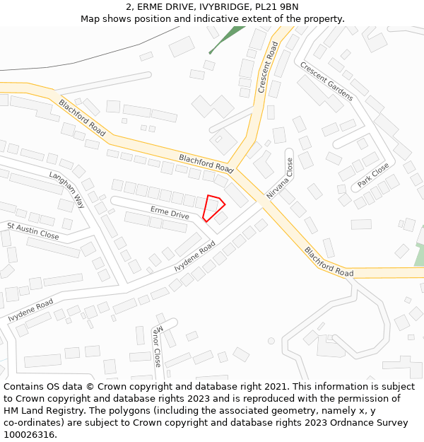 2, ERME DRIVE, IVYBRIDGE, PL21 9BN: Location map and indicative extent of plot