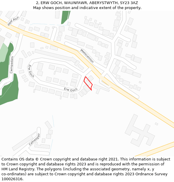 2, ERW GOCH, WAUNFAWR, ABERYSTWYTH, SY23 3AZ: Location map and indicative extent of plot