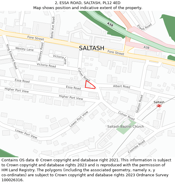 2, ESSA ROAD, SALTASH, PL12 4ED: Location map and indicative extent of plot