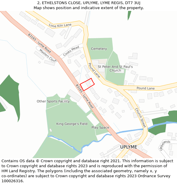 2, ETHELSTONS CLOSE, UPLYME, LYME REGIS, DT7 3UJ: Location map and indicative extent of plot