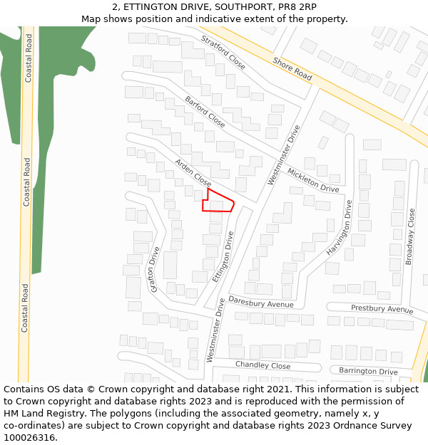 2, ETTINGTON DRIVE, SOUTHPORT, PR8 2RP: Location map and indicative extent of plot