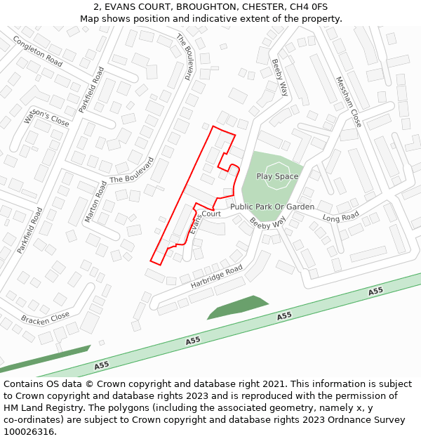 2, EVANS COURT, BROUGHTON, CHESTER, CH4 0FS: Location map and indicative extent of plot