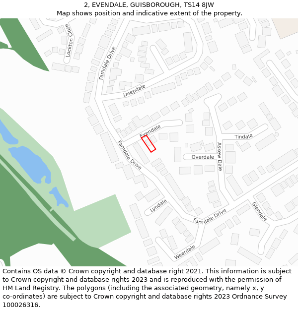 2, EVENDALE, GUISBOROUGH, TS14 8JW: Location map and indicative extent of plot