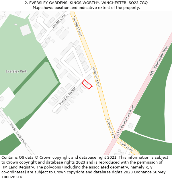 2, EVERSLEY GARDENS, KINGS WORTHY, WINCHESTER, SO23 7GQ: Location map and indicative extent of plot