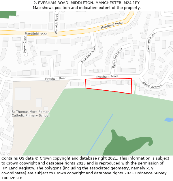 2, EVESHAM ROAD, MIDDLETON, MANCHESTER, M24 1PY: Location map and indicative extent of plot