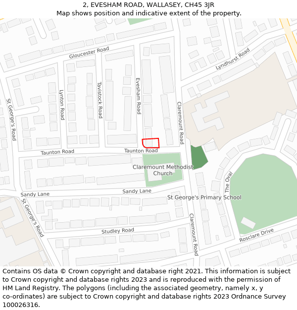 2, EVESHAM ROAD, WALLASEY, CH45 3JR: Location map and indicative extent of plot