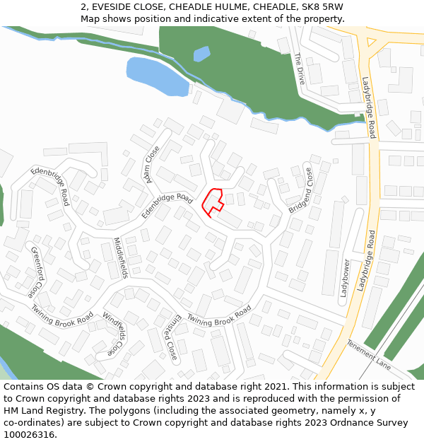 2, EVESIDE CLOSE, CHEADLE HULME, CHEADLE, SK8 5RW: Location map and indicative extent of plot