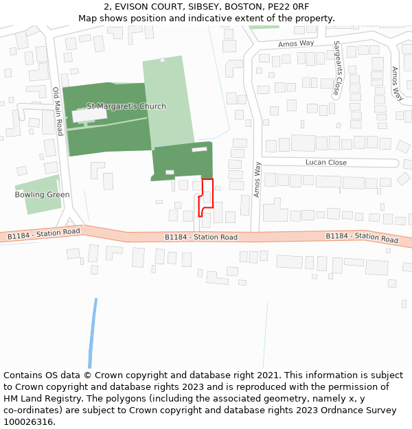 2, EVISON COURT, SIBSEY, BOSTON, PE22 0RF: Location map and indicative extent of plot