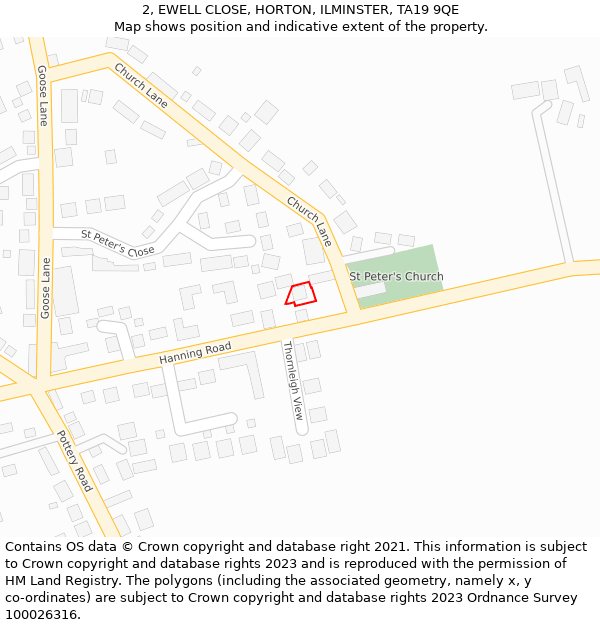 2, EWELL CLOSE, HORTON, ILMINSTER, TA19 9QE: Location map and indicative extent of plot