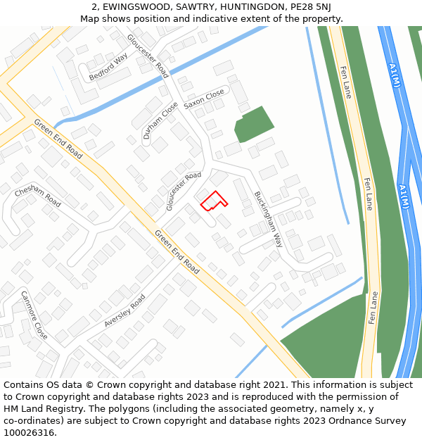 2, EWINGSWOOD, SAWTRY, HUNTINGDON, PE28 5NJ: Location map and indicative extent of plot