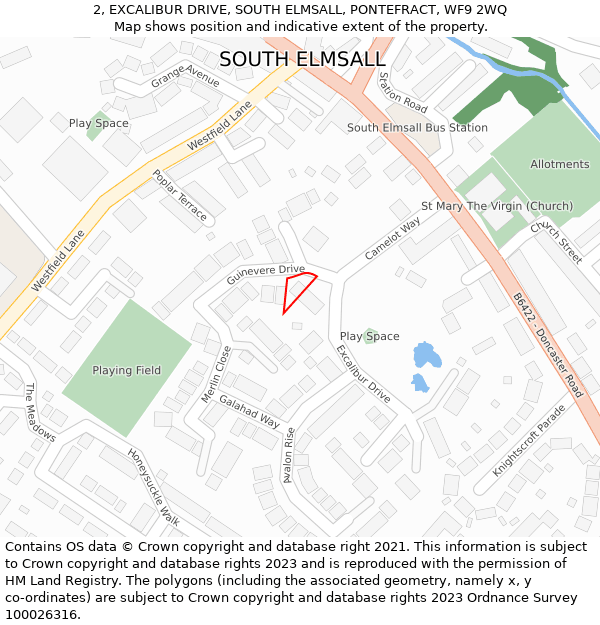 2, EXCALIBUR DRIVE, SOUTH ELMSALL, PONTEFRACT, WF9 2WQ: Location map and indicative extent of plot