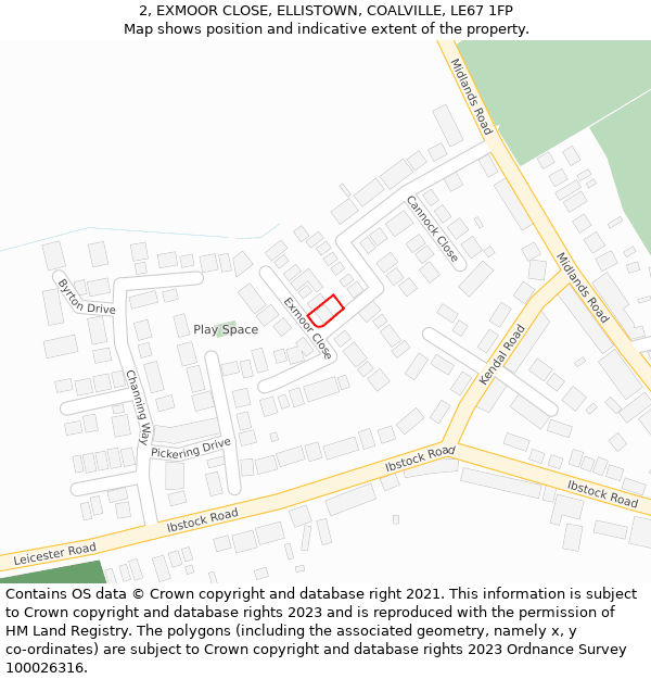 2, EXMOOR CLOSE, ELLISTOWN, COALVILLE, LE67 1FP: Location map and indicative extent of plot