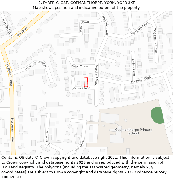2, FABER CLOSE, COPMANTHORPE, YORK, YO23 3XF: Location map and indicative extent of plot
