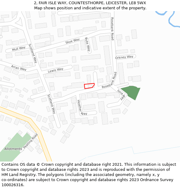 2, FAIR ISLE WAY, COUNTESTHORPE, LEICESTER, LE8 5WX: Location map and indicative extent of plot
