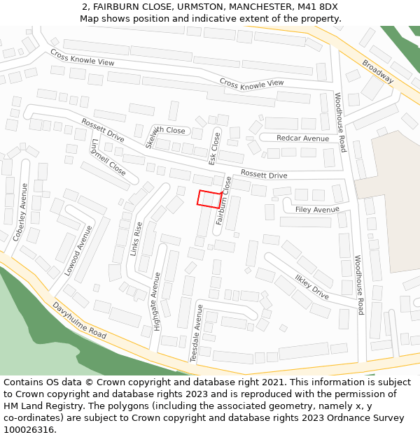 2, FAIRBURN CLOSE, URMSTON, MANCHESTER, M41 8DX: Location map and indicative extent of plot