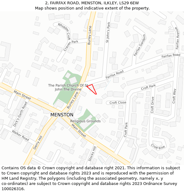 2, FAIRFAX ROAD, MENSTON, ILKLEY, LS29 6EW: Location map and indicative extent of plot