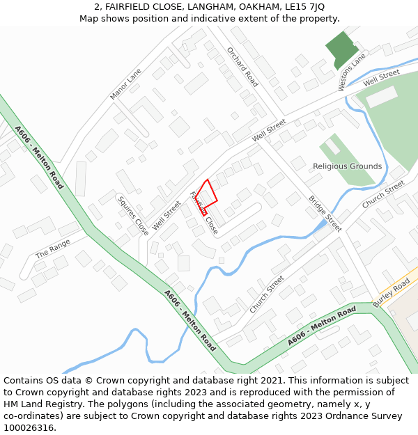 2, FAIRFIELD CLOSE, LANGHAM, OAKHAM, LE15 7JQ: Location map and indicative extent of plot