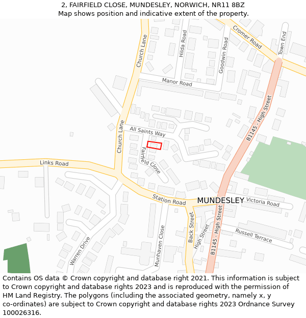 2, FAIRFIELD CLOSE, MUNDESLEY, NORWICH, NR11 8BZ: Location map and indicative extent of plot