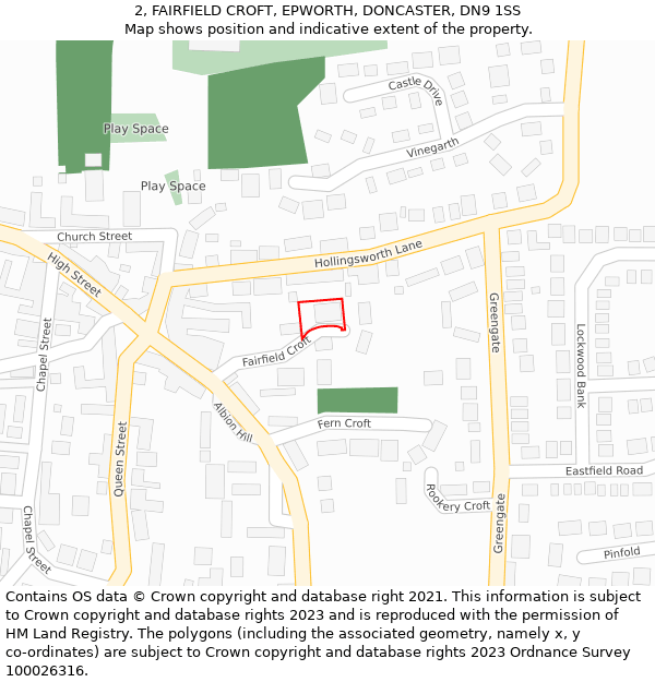 2, FAIRFIELD CROFT, EPWORTH, DONCASTER, DN9 1SS: Location map and indicative extent of plot