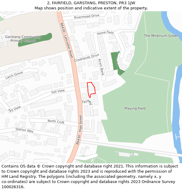 2, FAIRFIELD, GARSTANG, PRESTON, PR3 1JW: Location map and indicative extent of plot