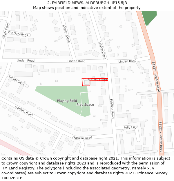 2, FAIRFIELD MEWS, ALDEBURGH, IP15 5JB: Location map and indicative extent of plot