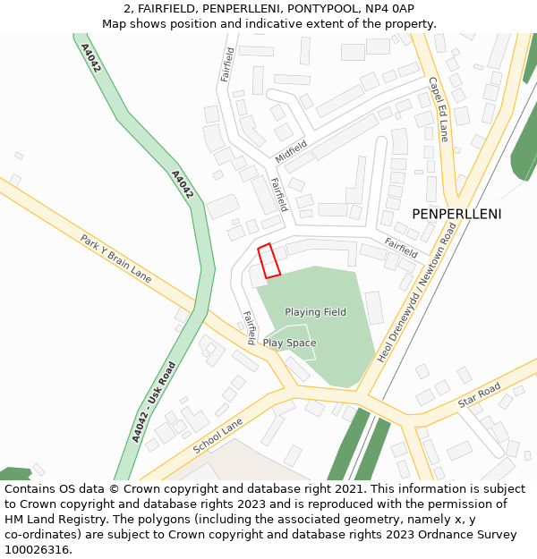 2, FAIRFIELD, PENPERLLENI, PONTYPOOL, NP4 0AP: Location map and indicative extent of plot