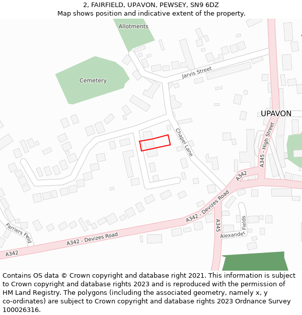 2, FAIRFIELD, UPAVON, PEWSEY, SN9 6DZ: Location map and indicative extent of plot