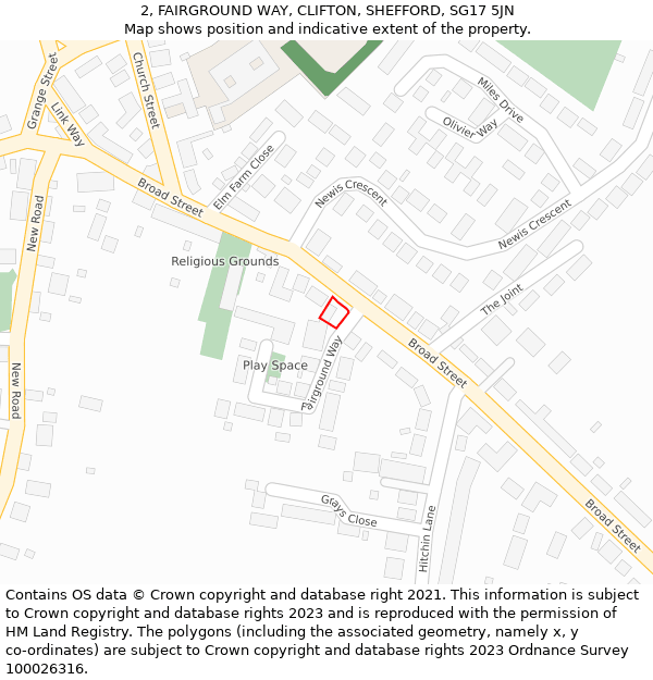 2, FAIRGROUND WAY, CLIFTON, SHEFFORD, SG17 5JN: Location map and indicative extent of plot