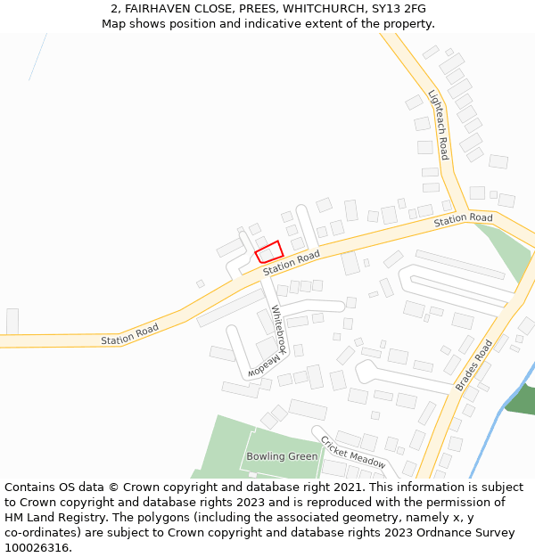 2, FAIRHAVEN CLOSE, PREES, WHITCHURCH, SY13 2FG: Location map and indicative extent of plot