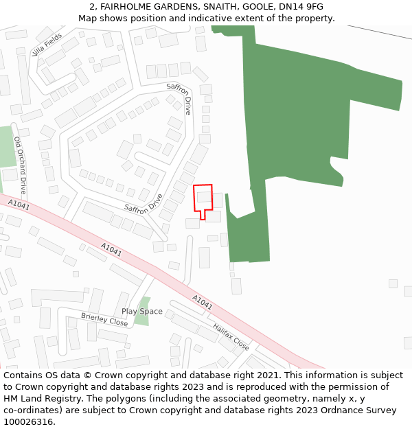 2, FAIRHOLME GARDENS, SNAITH, GOOLE, DN14 9FG: Location map and indicative extent of plot