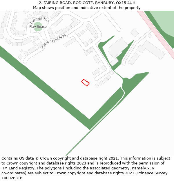 2, FAIRING ROAD, BODICOTE, BANBURY, OX15 4UH: Location map and indicative extent of plot