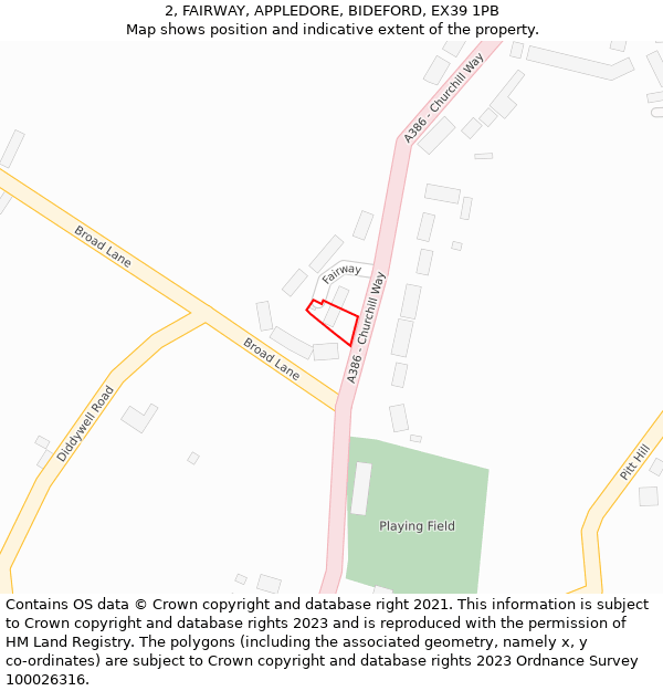 2, FAIRWAY, APPLEDORE, BIDEFORD, EX39 1PB: Location map and indicative extent of plot