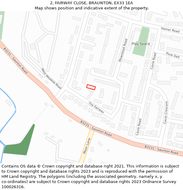 2, FAIRWAY CLOSE, BRAUNTON, EX33 1EA: Location map and indicative extent of plot