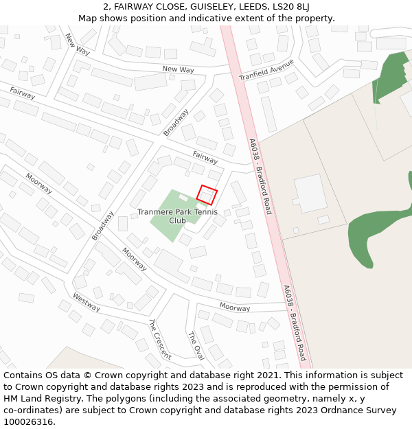 2, FAIRWAY CLOSE, GUISELEY, LEEDS, LS20 8LJ: Location map and indicative extent of plot