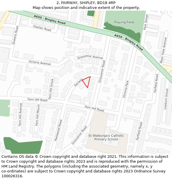 2, FAIRWAY, SHIPLEY, BD18 4RP: Location map and indicative extent of plot