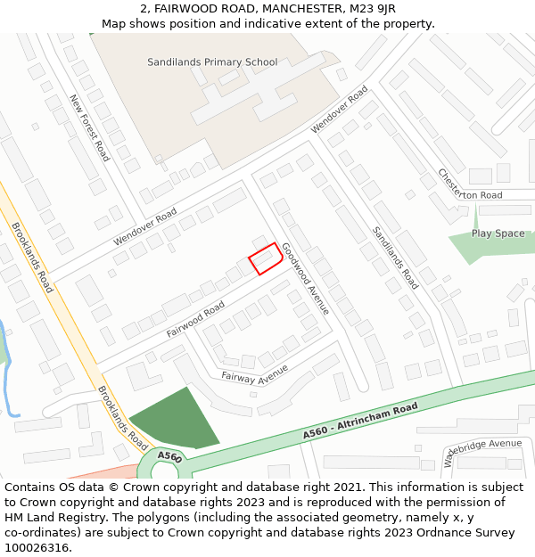 2, FAIRWOOD ROAD, MANCHESTER, M23 9JR: Location map and indicative extent of plot
