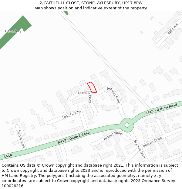 2, FAITHFULL CLOSE, STONE, AYLESBURY, HP17 8PW: Location map and indicative extent of plot