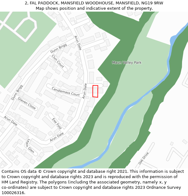 2, FAL PADDOCK, MANSFIELD WOODHOUSE, MANSFIELD, NG19 9RW: Location map and indicative extent of plot