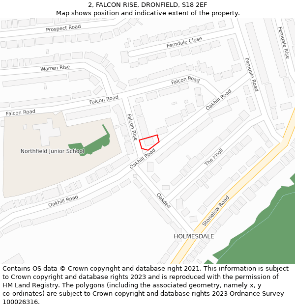 2, FALCON RISE, DRONFIELD, S18 2EF: Location map and indicative extent of plot
