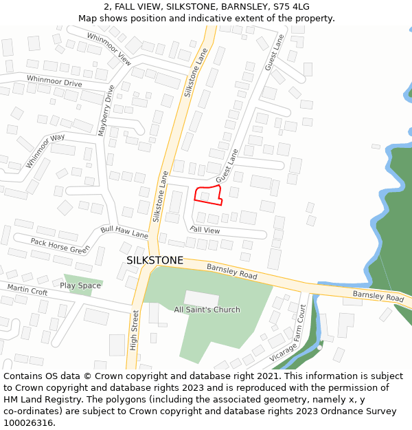 2, FALL VIEW, SILKSTONE, BARNSLEY, S75 4LG: Location map and indicative extent of plot